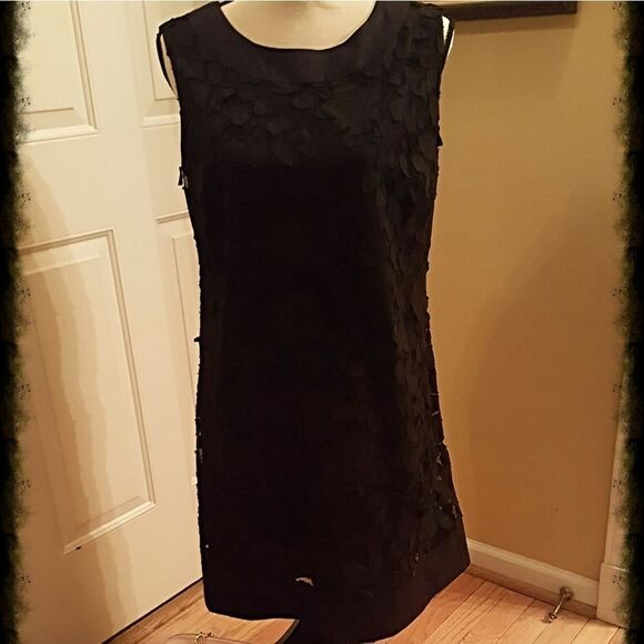 🌻🦋BLACK PETALS OVERLAY SHEATH DRESS🦋🌻 - Picture 1 of 5